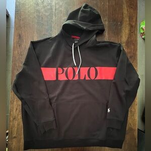 Ralph Lauren Black Hoodie with Red Polo Stripe
